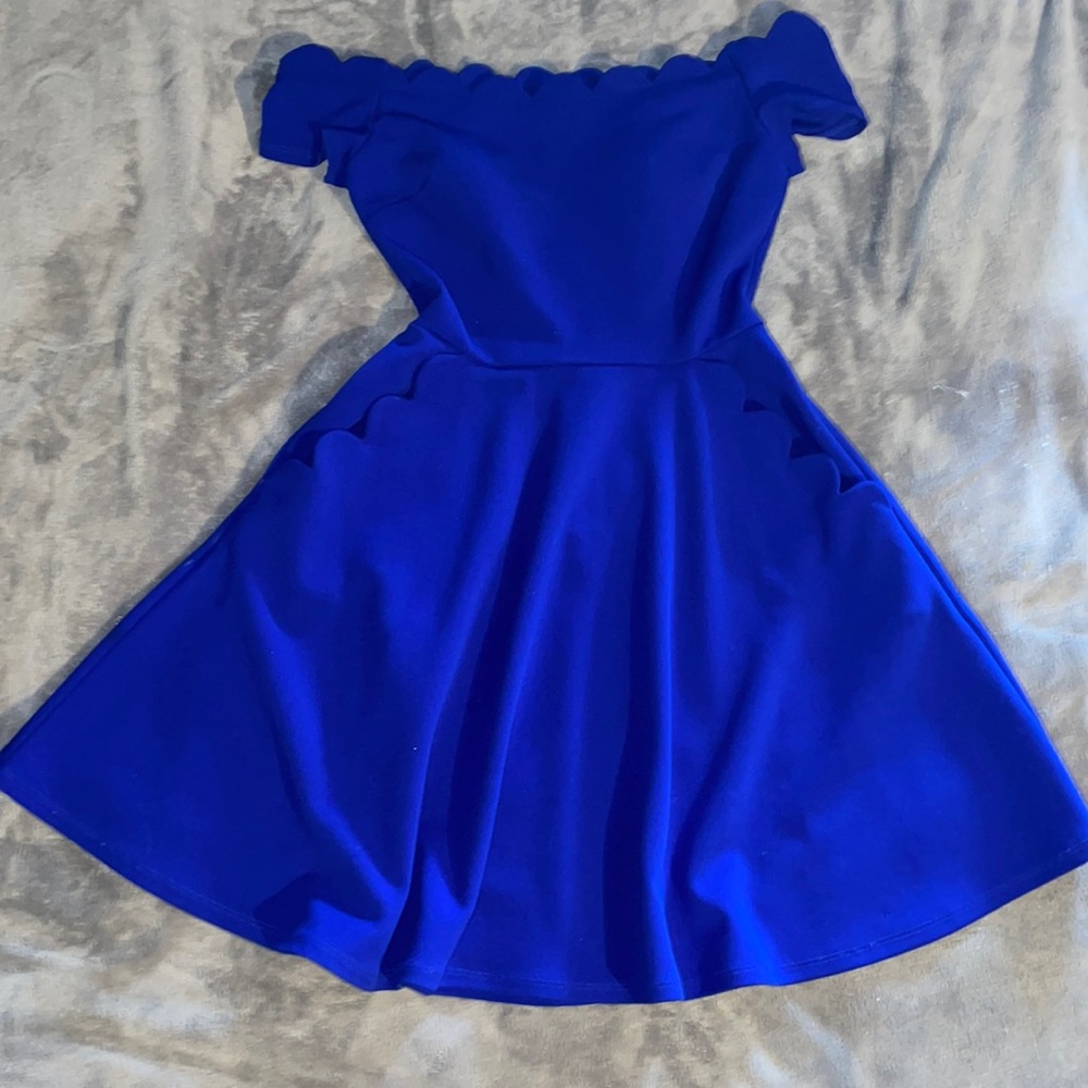 Blue/Dark navy dress with pockets off the shoulders and built in bra strapless